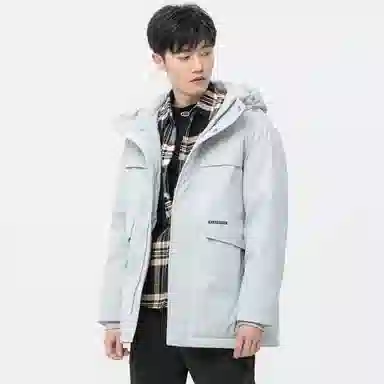 鸭鸭 简约舒适保暖连帽中长款工装口袋羽绒服 男款