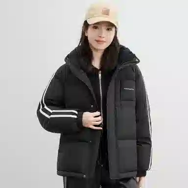 鸭鸭 撞色条纹印花时尚休闲无性别立领羽绒服 男女同款