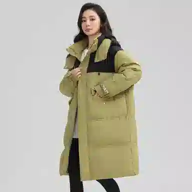 鸭鸭 纯色可脱卸帽拉链加厚保暖长款直筒长袖羽绒服 女款