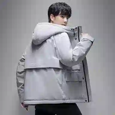 鸭鸭 纯色连帽加厚大口袋羽绒服 男款