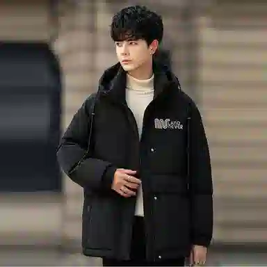 鸭鸭 加厚保暖休闲宽松刺绣字母拼接撞色简约立领连帽羽绒服 男女同款