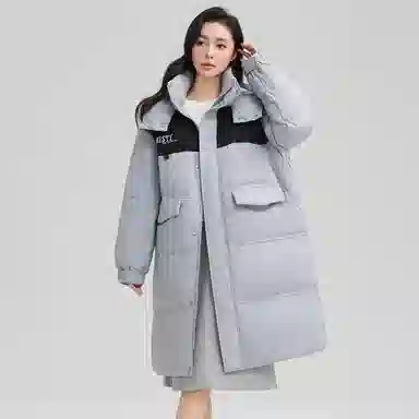 鸭鸭 纯色可脱卸帽拉链加厚保暖长款直筒长袖羽绒服 女款