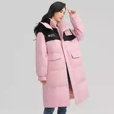 鸭鸭 纯色可脱卸帽拉链加厚保暖长款直筒长袖羽绒服 女款