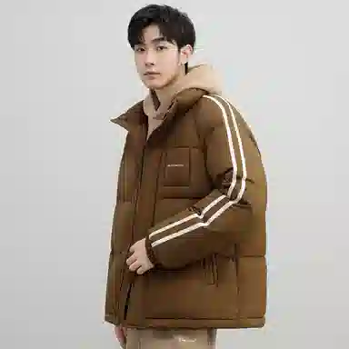 鸭鸭 撞色条纹印花时尚休闲无性别立领羽绒服 男女同款