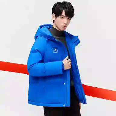 鸭鸭 加厚保暖宽松连帽防风印花字母简约无性别面包服夹克暗黑休闲羽绒服外套 男款