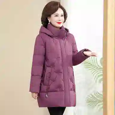鸭鸭 冬季防寒经典连帽保暖时尚中老年妈妈装羽绒服 女款