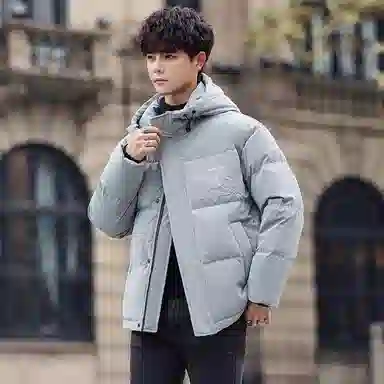 鸭鸭 字母刺绣连帽加厚羽绒服 男款