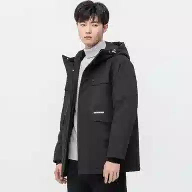 鸭鸭 简约舒适保暖连帽中长款工装口袋羽绒服 男款