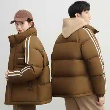 鸭鸭 撞色条纹印花时尚休闲无性别立领羽绒服 男女同款