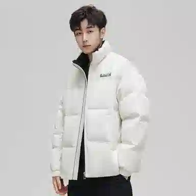 鸭鸭 加厚保暖休闲宽松无性别刺绣字母泡芙面料简约立领暗黑羽绒服外套 男款