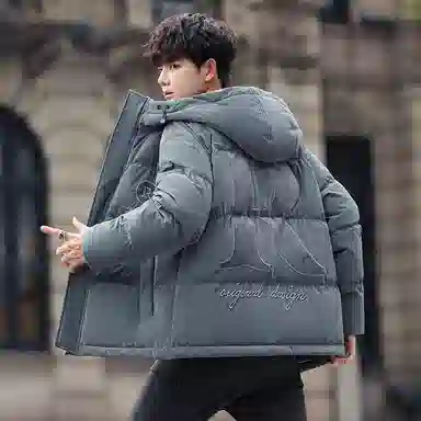 鸭鸭 字母刺绣连帽加厚羽绒服 男款