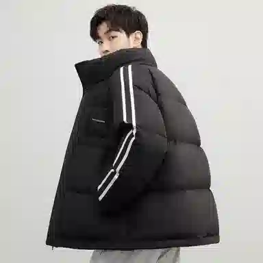 鸭鸭 撞色条纹印花时尚休闲无性别立领羽绒服 男女同款