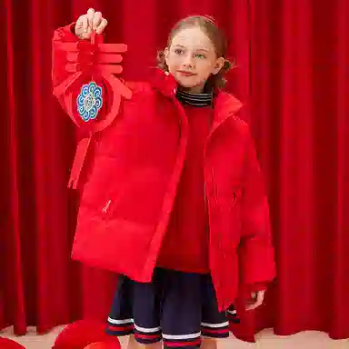 【90%绒】英氏 童装 立领加厚保暖防风蝴蝶结拜年服羽绒服 冬季 女童