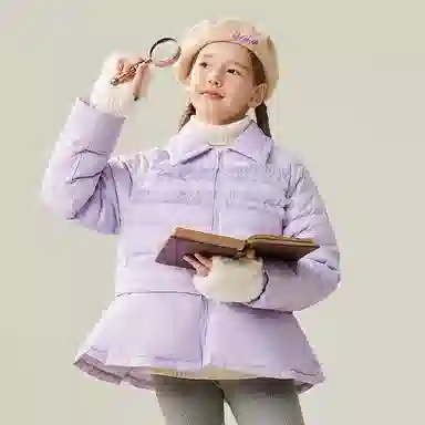 英氏 童装 翻领拉链纯色轻薄保暖羽绒服外套 冬季 女童
