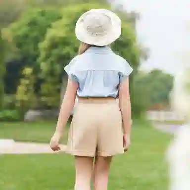 儿童款 【冰凉触感】英氏 天丝苎麻翻领衬衫短裤天然面料淑女风休闲运动套装