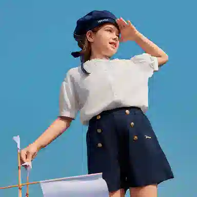 儿童款 【天丝凉感】英氏 夏季 法式立领莱赛尔衬衣中大童衣服女童甜美短袖褶皱衬衫