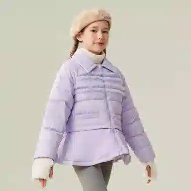 英氏 童装 翻领拉链纯色轻薄保暖羽绒服外套 冬季 女童