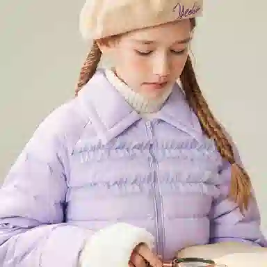 英氏 童装 翻领拉链纯色轻薄保暖羽绒服外套 冬季 女童