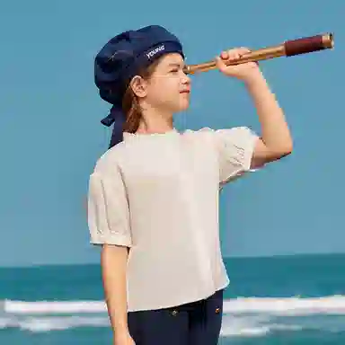 儿童款 【天丝凉感】英氏 夏季 法式立领莱赛尔衬衣中大童衣服女童甜美短袖褶皱衬衫