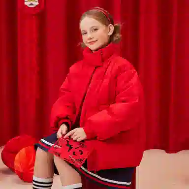 【90%绒】英氏 童装 立领加厚保暖防风蝴蝶结拜年服羽绒服 冬季 女童