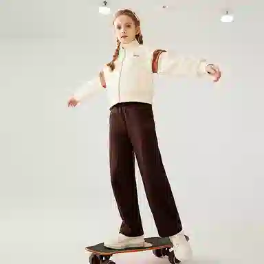 【5A抑菌】英氏 学院风纯色基础款宽松阔腿香蕉裤型卫裤中大童网眼透气针织运动裤 夏季 儿童款