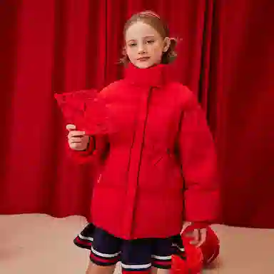 【90%绒】英氏 童装 立领加厚保暖防风蝴蝶结拜年服羽绒服 冬季 女童