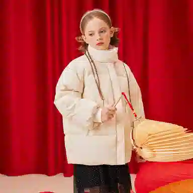 【90%绒】英氏 童装 立领加厚保暖防风蝴蝶结拜年服羽绒服 冬季 女童