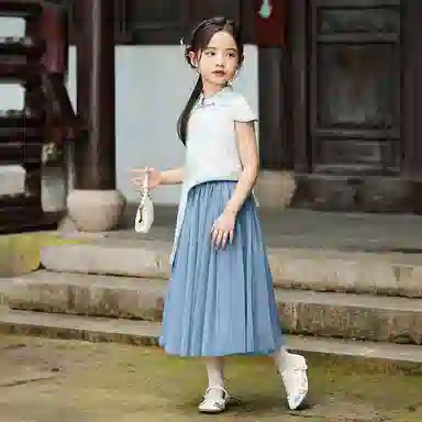 儿童款 【新中式国风】英氏 不规则下摆旗袍网纱半身裙汉服裙装套装