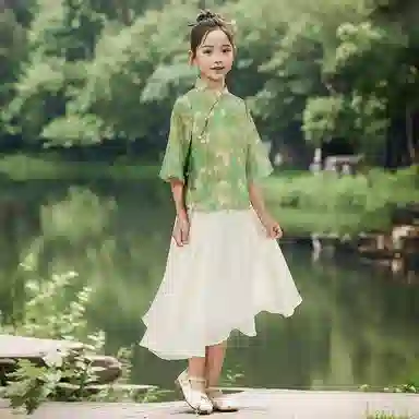 【优雅国风】英氏 七分袖斜襟汉服裙新中式儿童连衣裙 儿童款