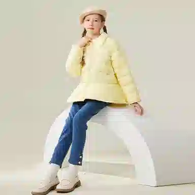 英氏 童装 翻领拉链纯色轻薄保暖羽绒服外套 冬季 女童