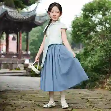 儿童款 【新中式国风】英氏 不规则下摆旗袍网纱半身裙汉服裙装套装