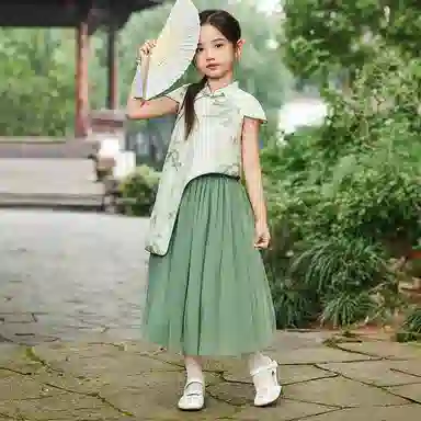 儿童款 【新中式国风】英氏 不规则下摆旗袍网纱半身裙汉服裙装套装
