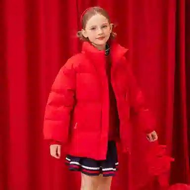 【90%绒】英氏 童装 立领加厚保暖防风蝴蝶结拜年服羽绒服 冬季 女童