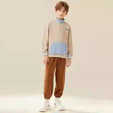 【卫衣两件套】英氏 童装 半开领袋鼠袋卫衣织带卫裤中大童中小学生休闲运动套装 春秋款 男童