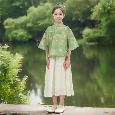 【优雅国风】英氏 七分袖斜襟汉服裙新中式儿童连衣裙 儿童款