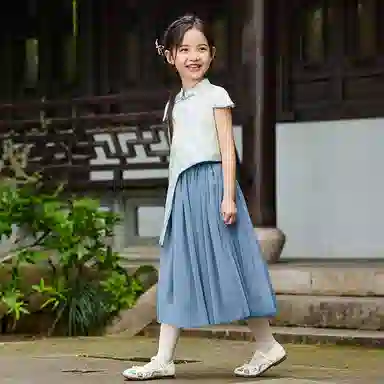 儿童款 【新中式国风】英氏 不规则下摆旗袍网纱半身裙汉服裙装套装
