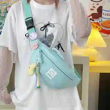 捷朗仕 简约纯色休闲挎包 尼龙 胸包 常规 男女同款情侣款 米白/黑色/粉红/黄色/蓝色