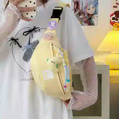 捷朗仕 简约纯色休闲挎包 尼龙 胸包 常规 男女同款情侣款 米白/黑色/粉红/黄色/蓝色