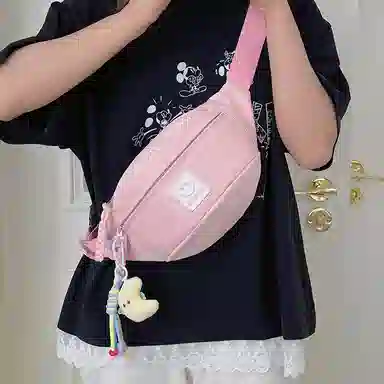 捷朗仕 简约纯色休闲挎包 尼龙 胸包 常规 男女同款情侣款 米白/黑色/粉红/黄色/蓝色