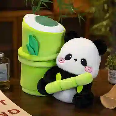 卡威 竹筒熊猫 抱竹抱枕 玩偶 毛绒公仔