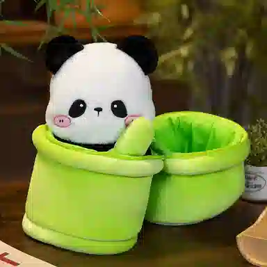 卡威 竹筒熊猫 抱竹抱枕 玩偶 毛绒公仔