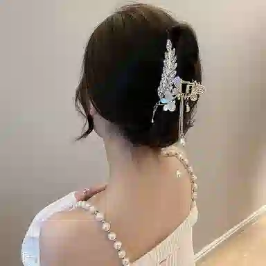 建禄 高级感闪钻麦穗蝴蝶流苏简约抓夹小清新小众设计优雅气质通勤百搭#好运 合金 发夹 女款