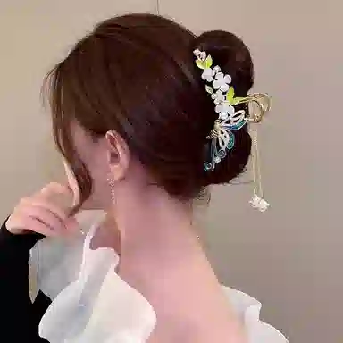 建禄 高级感国风花朵蓝蝴蝶简约抓夹小清新小众鲨鱼夹设计优雅发饰气质通勤百搭#好运 合金 发夹 女款