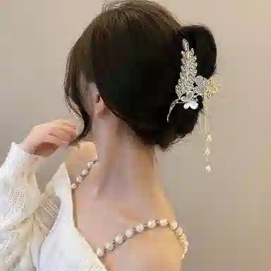 建禄 高级感闪钻麦穗蝴蝶流苏简约抓夹小清新小众设计优雅气质通勤百搭#好运 合金 发夹 女款