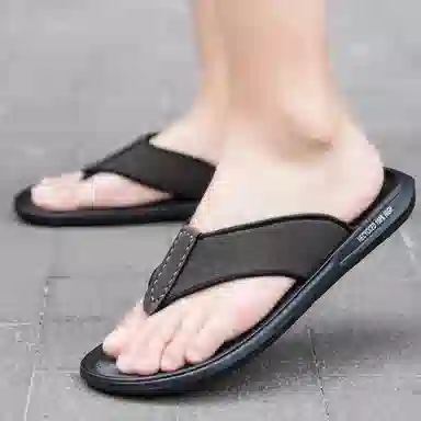 潮泽 简约时尚 车缝线 防磨防滑速干人字拖鞋 男款