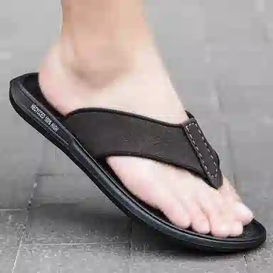 潮泽 简约时尚 车缝线 防磨防滑速干人字拖鞋 男款