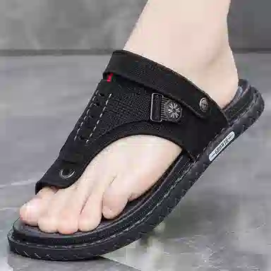 潮泽 简约通勤舒适户外 橡胶底 车缝线 防磨防滑人字拖鞋 男款