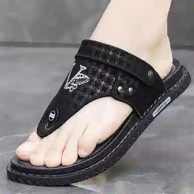 潮泽 百搭时尚潮流 车缝线 防磨人字拖鞋 男款