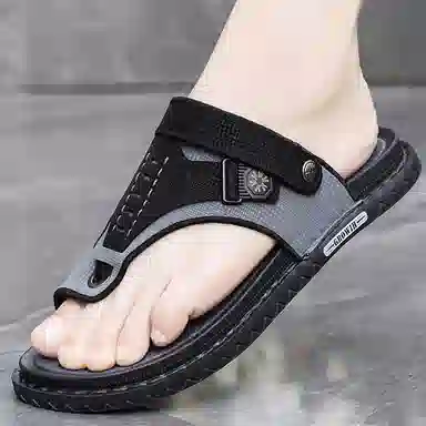 潮泽 简约通勤舒适户外 橡胶底 车缝线 防磨防滑人字拖鞋 男款