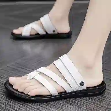 潮泽 休闲舒适简约通勤时尚 橡胶底 车缝线 防磨人字拖鞋 男款